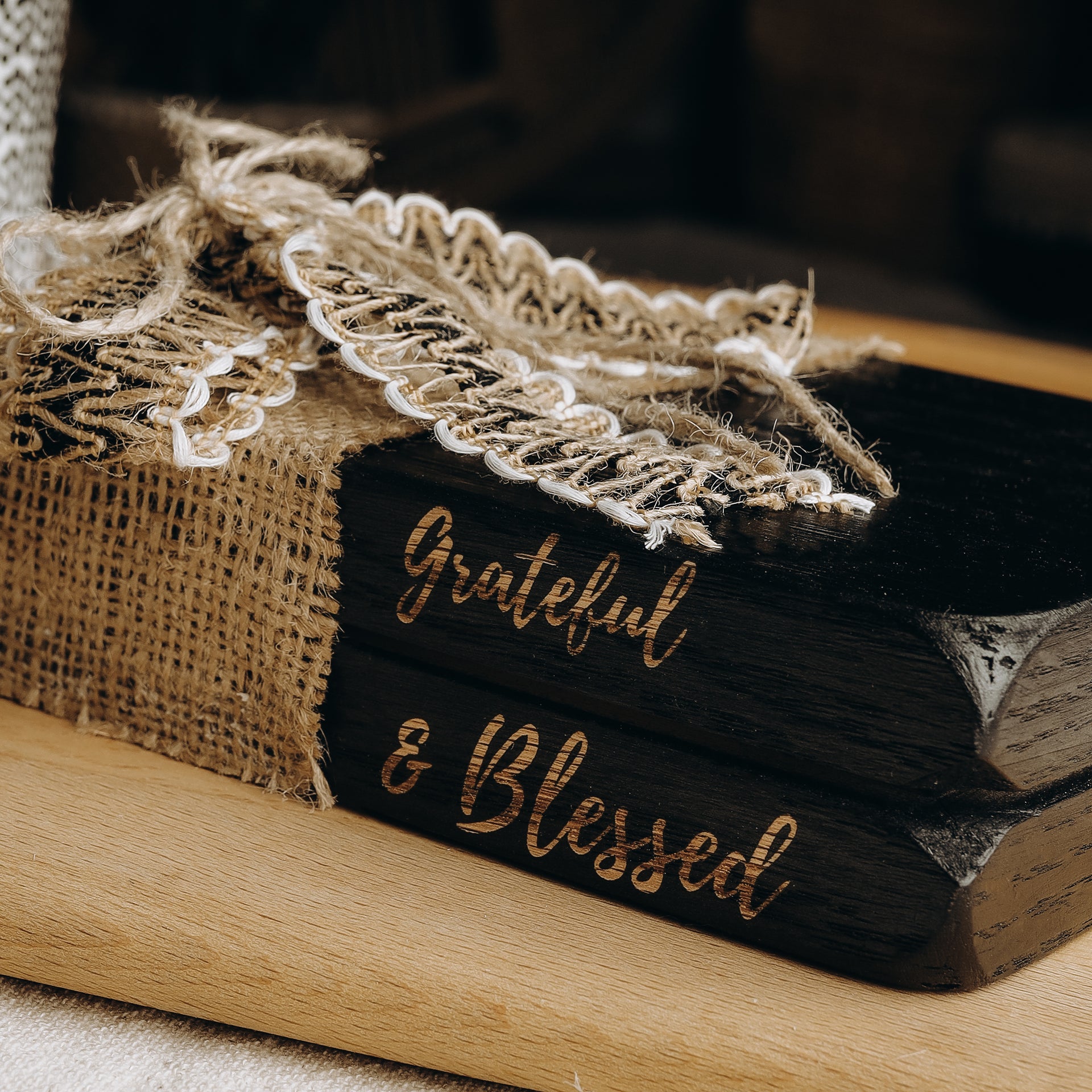 Grateful Ribboned black Wood Book