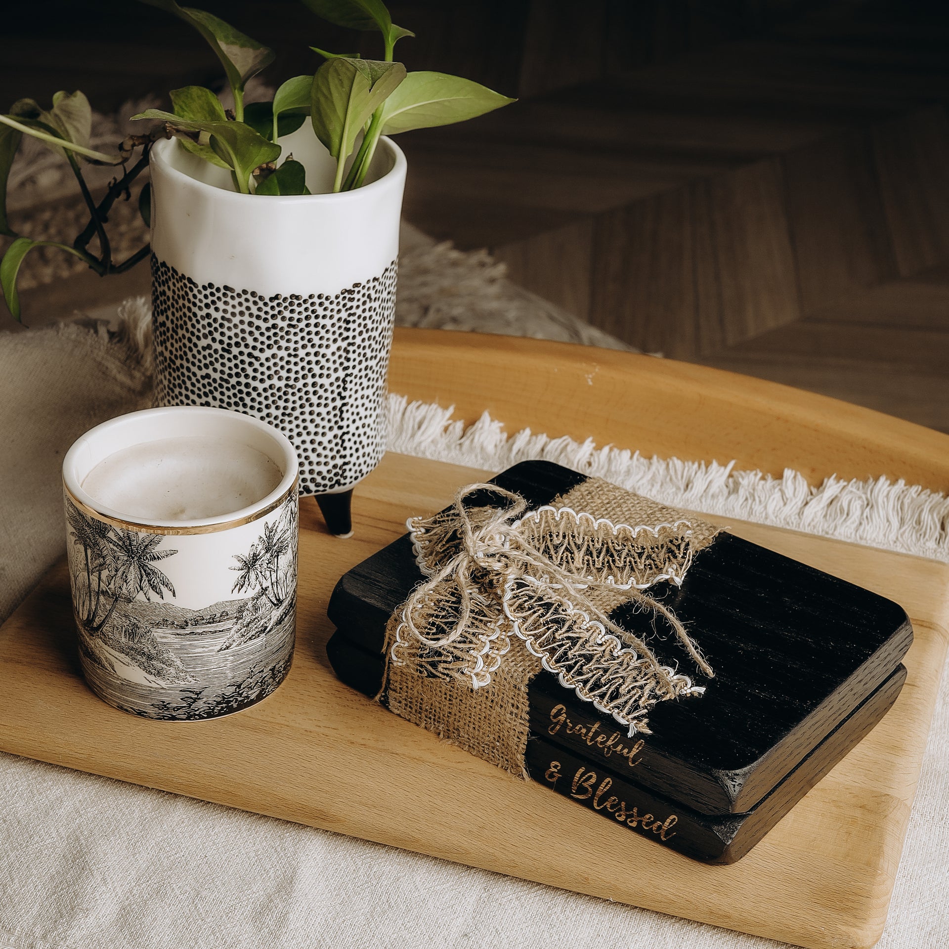 Grateful Ribboned black Wood Book