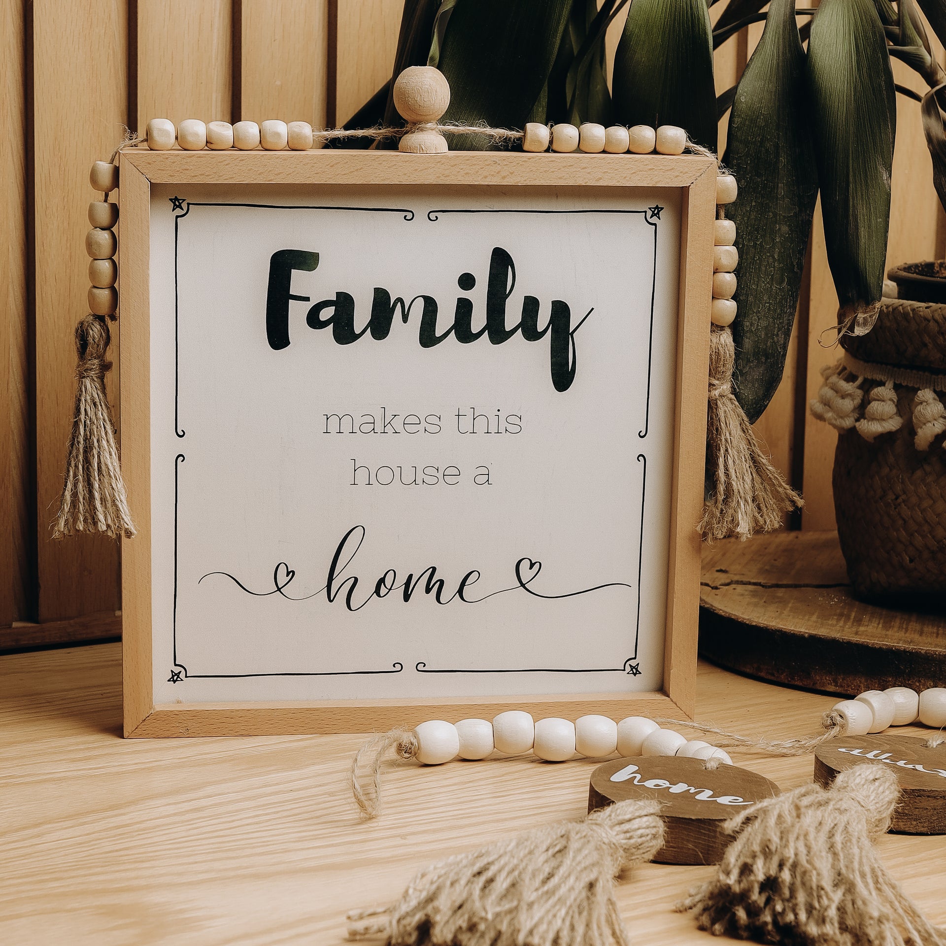 Family Beaded Wood Frame