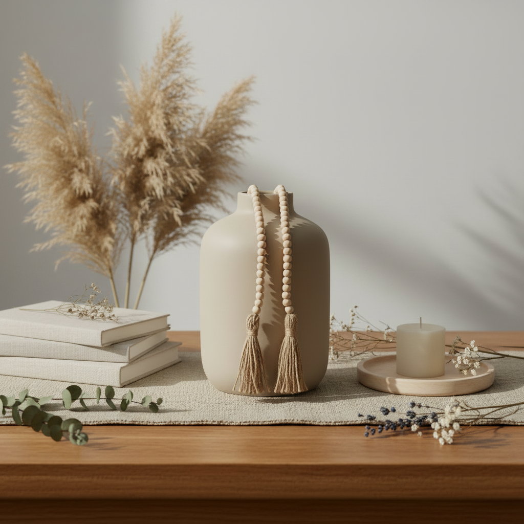Minimal Wood Bead Garland With Tassel