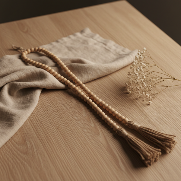 Minimal Wood Bead Garland With Tassel