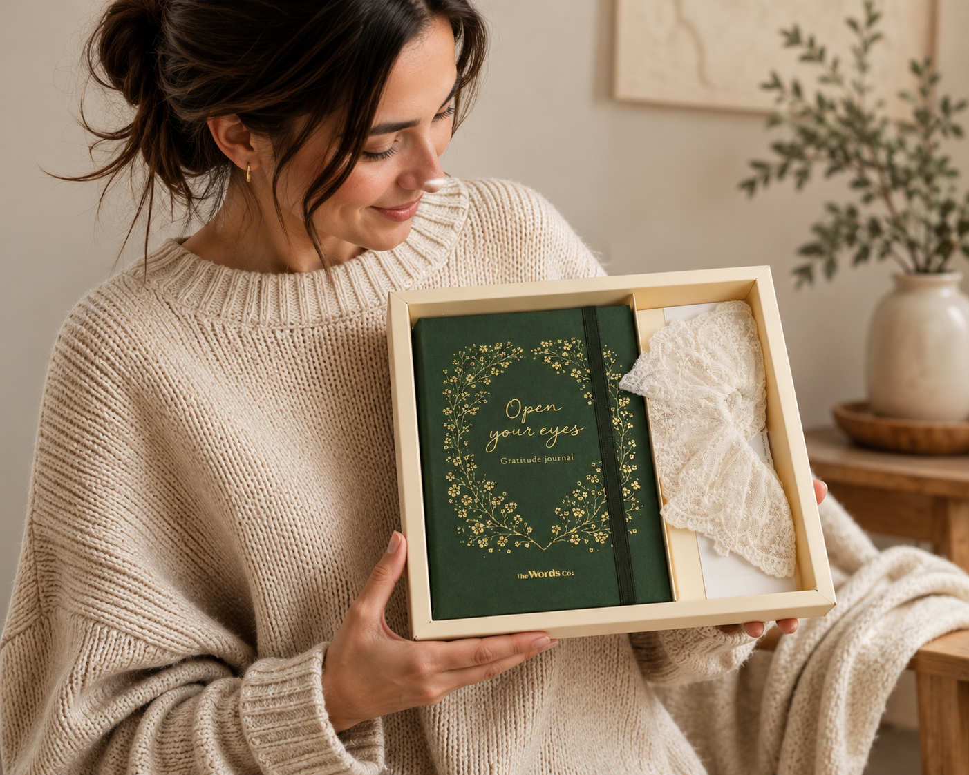 Olive Green Journal + Lace Scrunchie - Soft Moments Kit