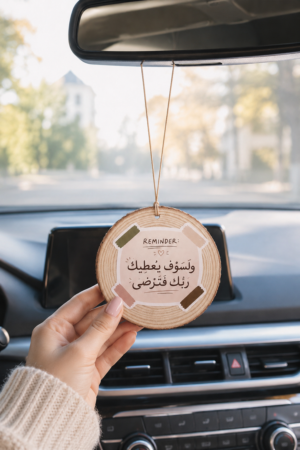 Wooden Car Hanging Ornament – "ولسوف يعطيك ربك فترضى" Islamic Reminder