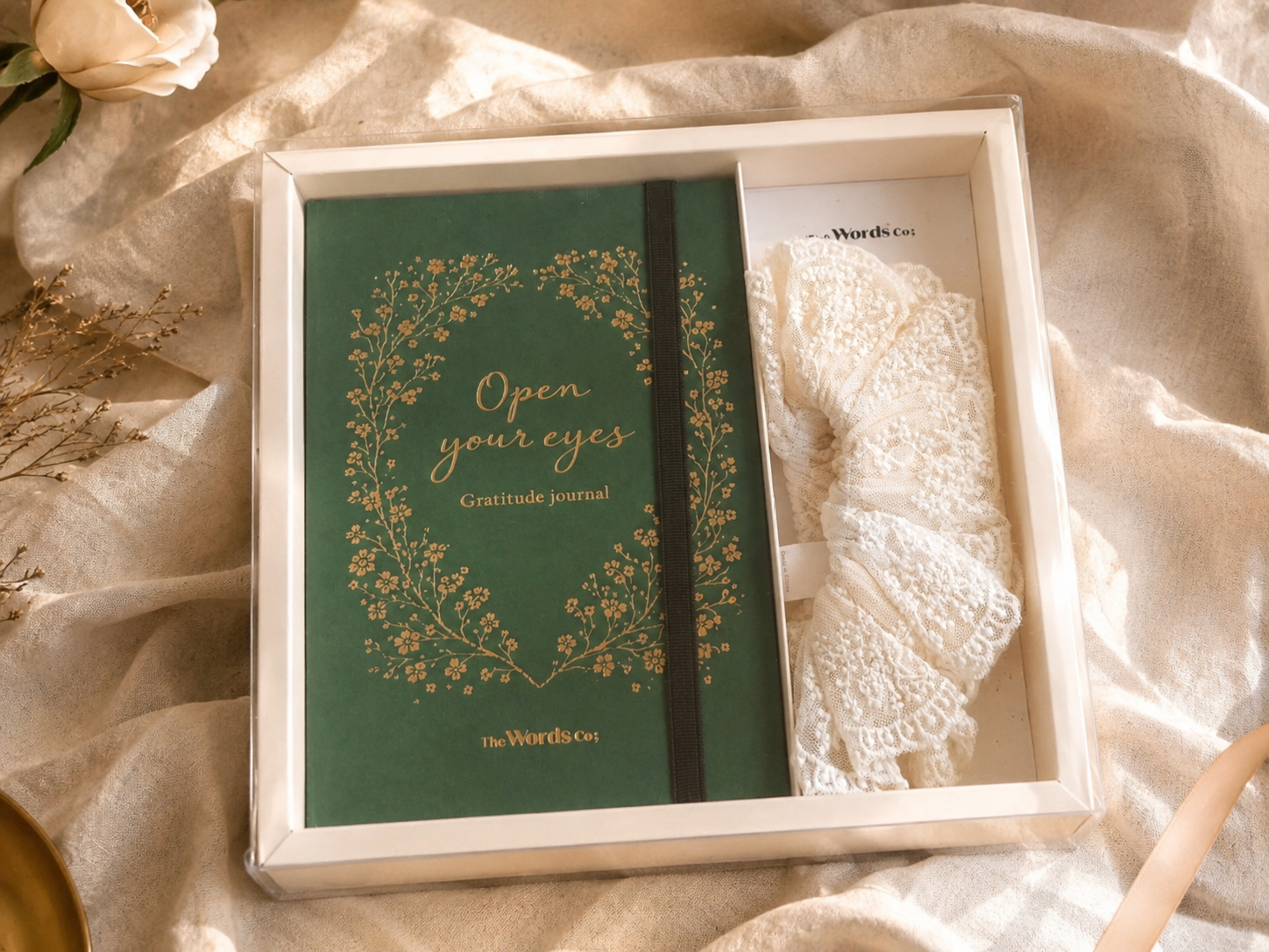 Olive Green Journal + Lace Scrunchie - Soft Moments Kit
