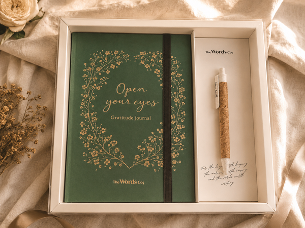 Olive Green Journal + Cork Pen - Open Your Eyes Gratitude Journal Kit