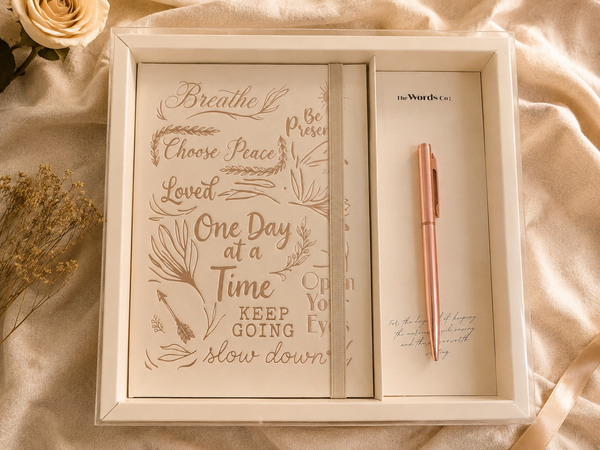 Beige Journal + Rose Gold Pen - Inspirational Journal Kit