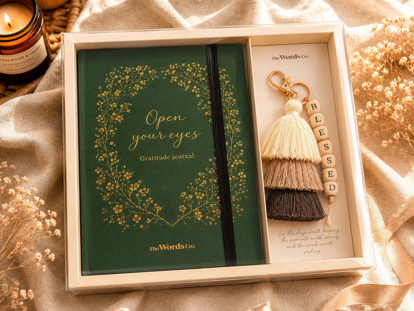 Olive Green Journal + Blessed Tassel Keychain - Gratitude Grace Kit