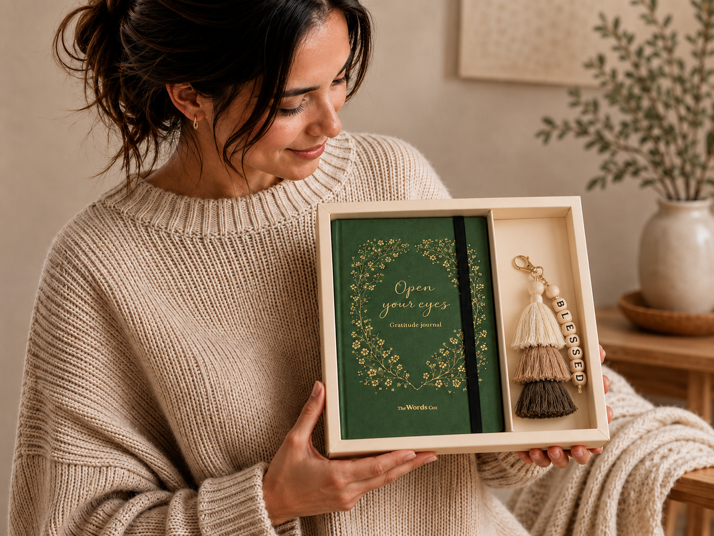 Olive Green Journal + Blessed Tassel Keychain - Gratitude Grace Kit