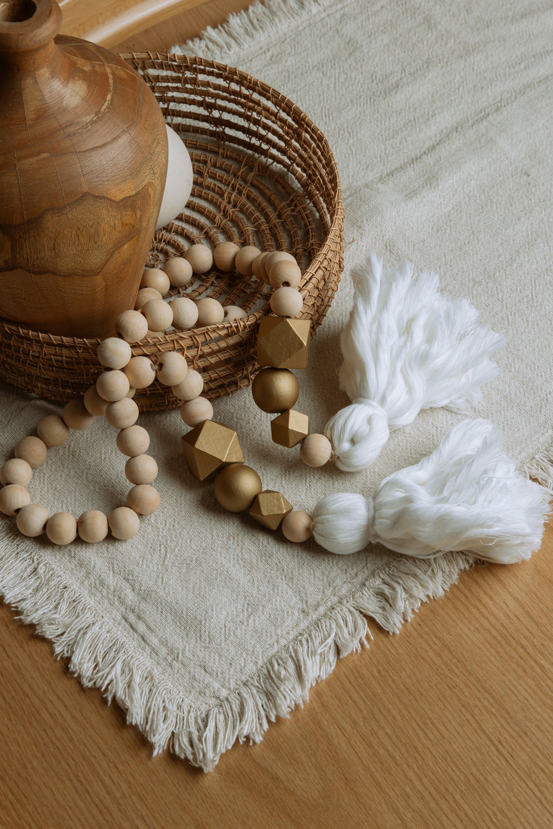 Gold Wooden Bead Tassel Garland