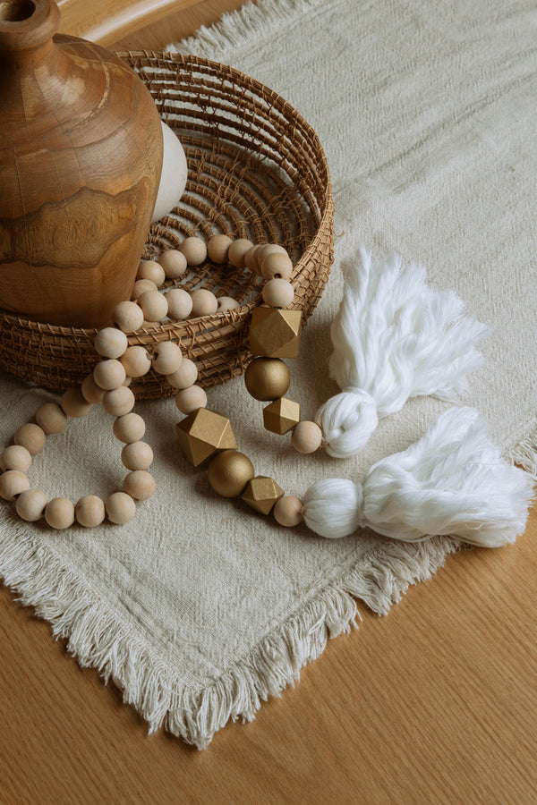 Gold Wooden Bead Tassel Garland