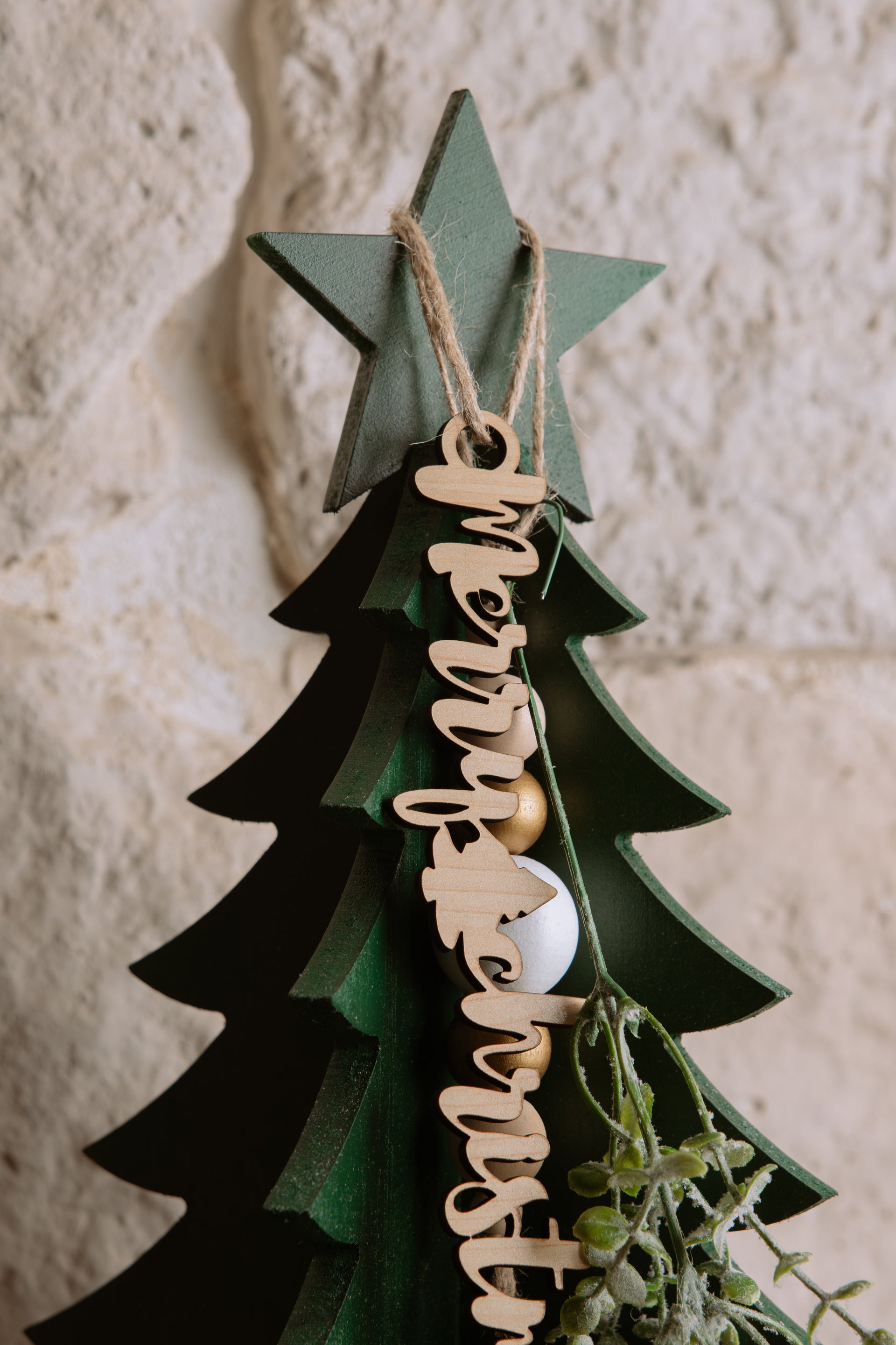 Green Wooden Christmas Tree Decor