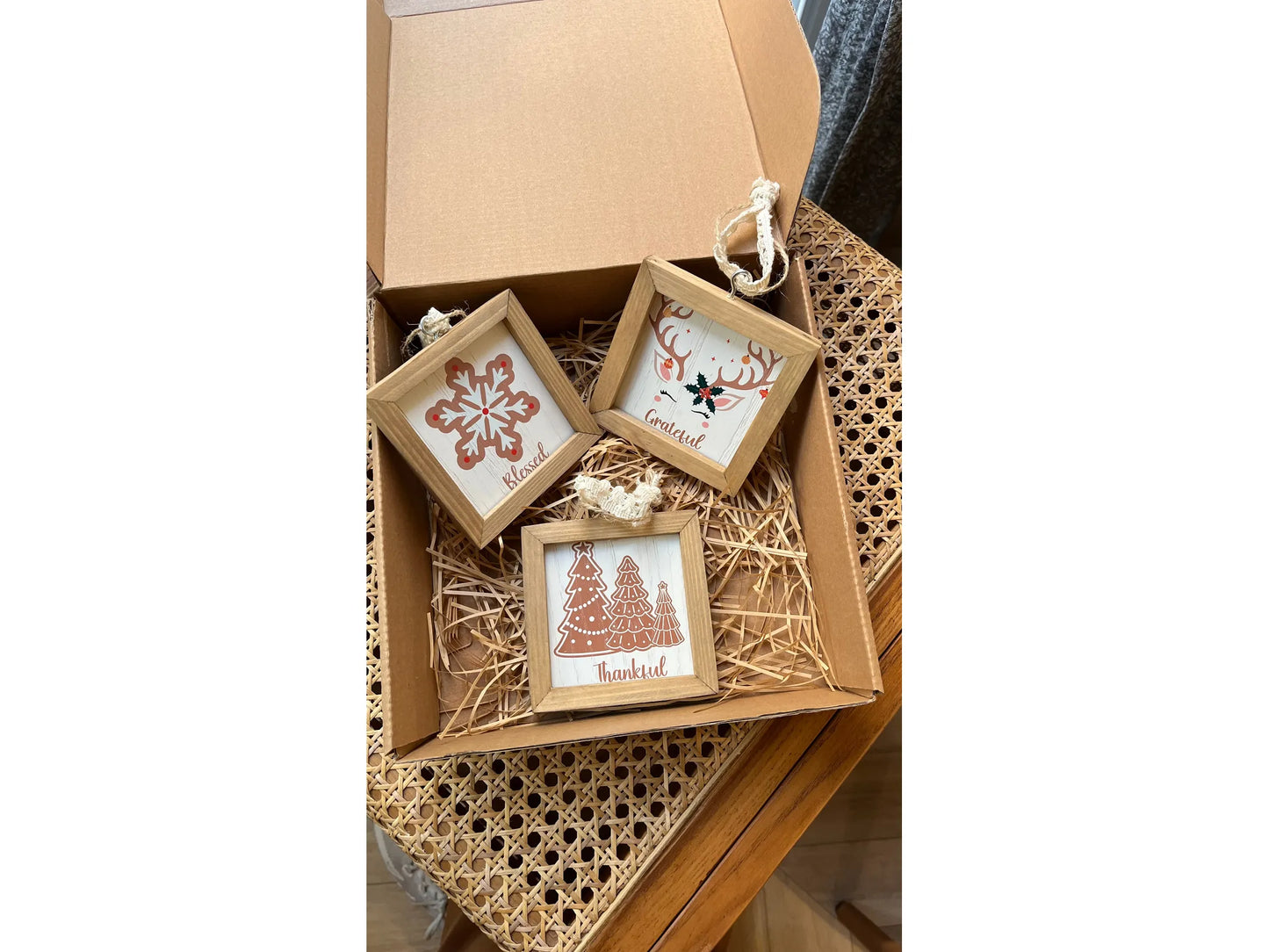 Cozy Christmas Wood Frame Ornaments