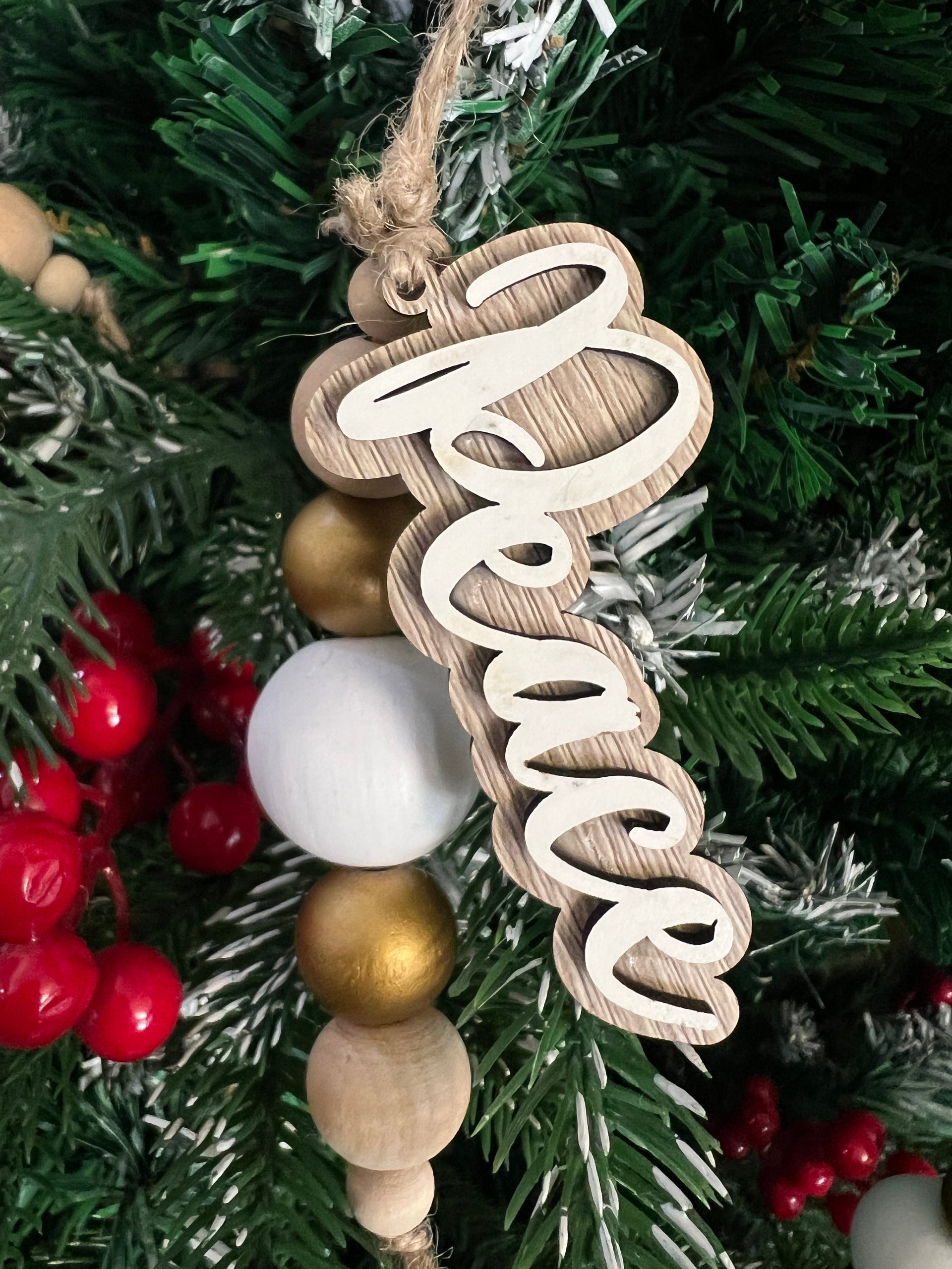 Wooden Peace Calligraphy – Christmas Tree Decor