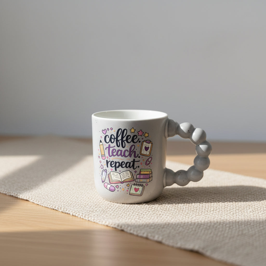 Coffee, Teach, Repeat - Beaded Handle Mug