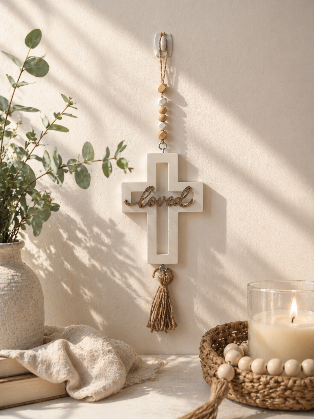 Loved Wooden Cross Wall Hanging with Tassel