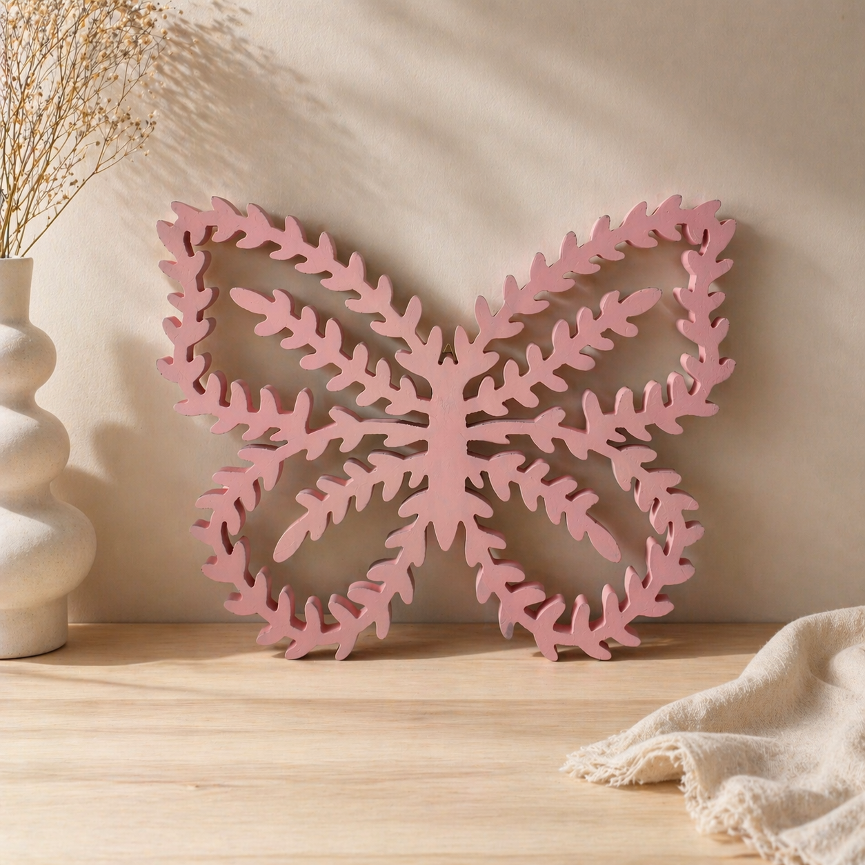 Pink Wooden Butterfly