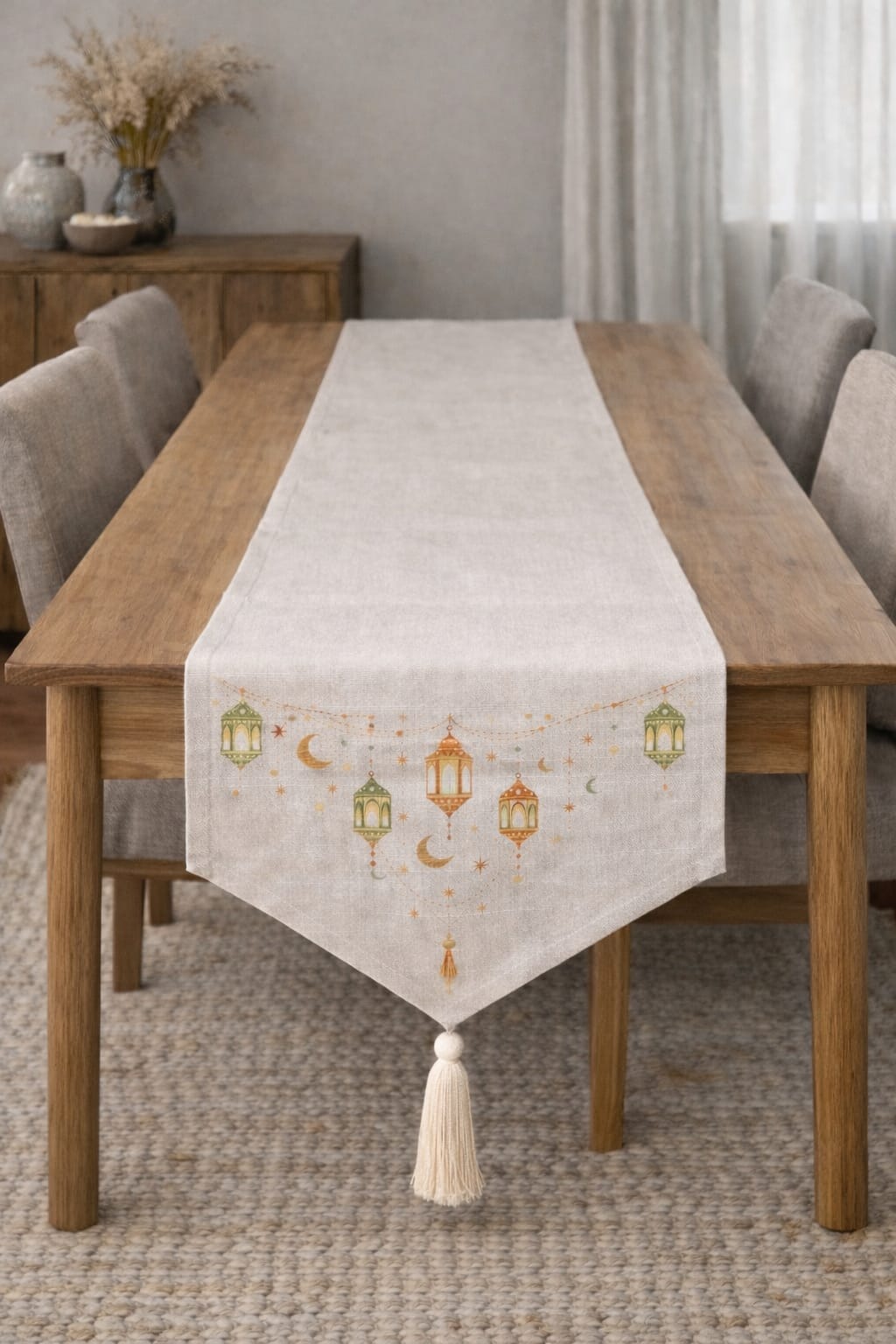 Ramadan Table Runner – Elegant Lantern & Crescent Design