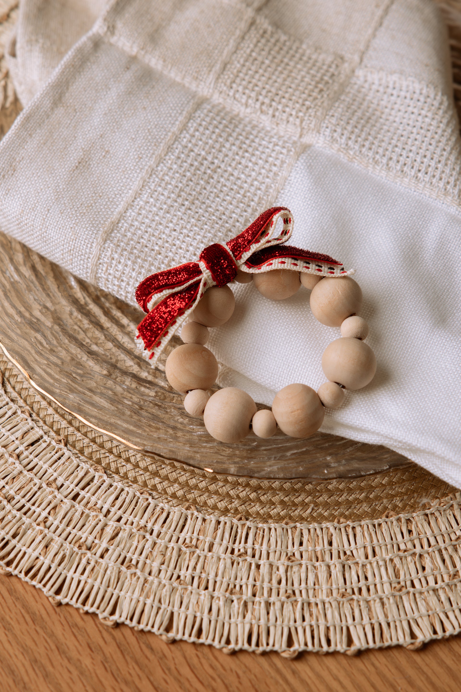 Wood Bead Napkin Christmas Ornament