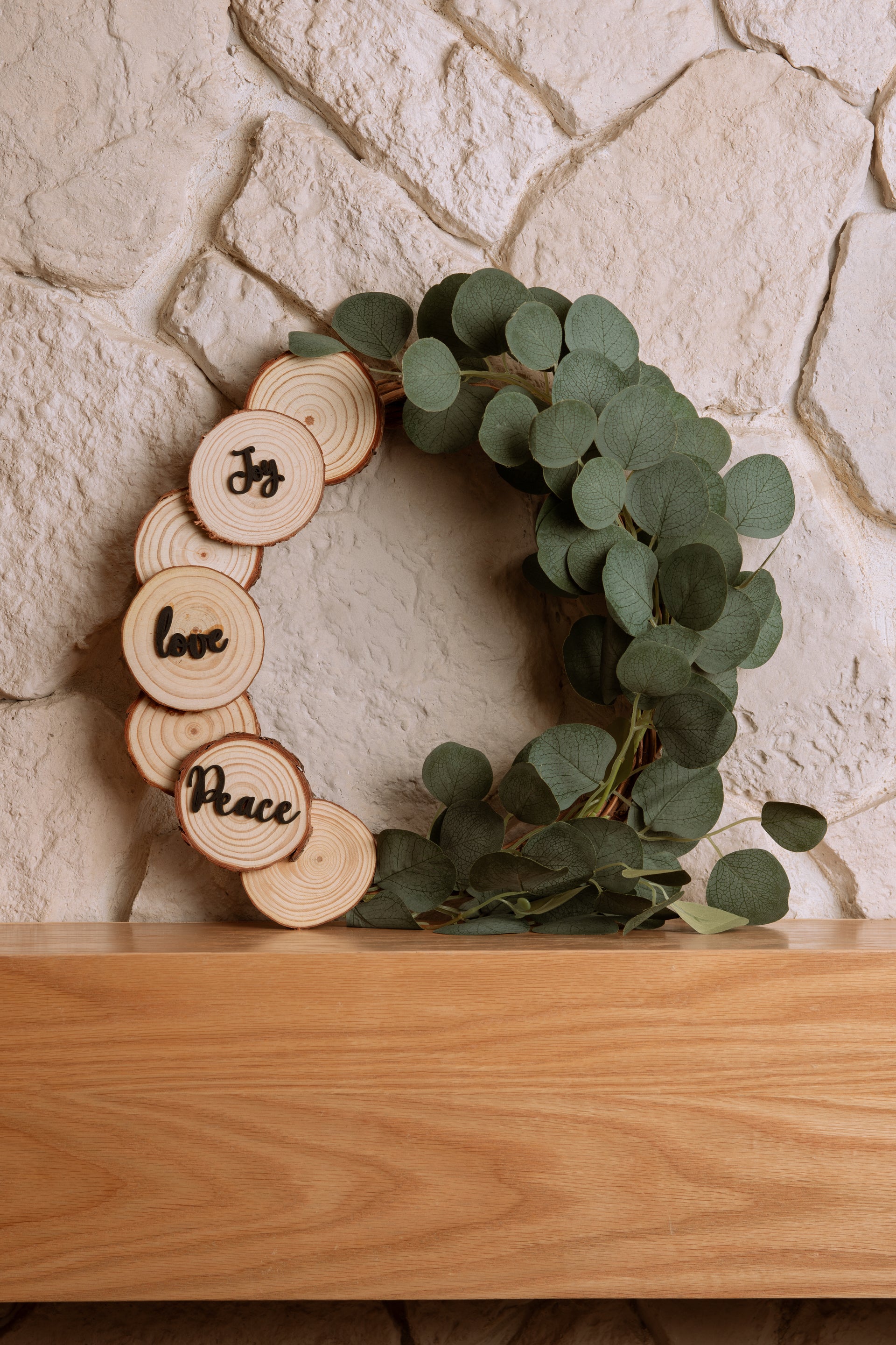 Wood & Green Leaves Wreath