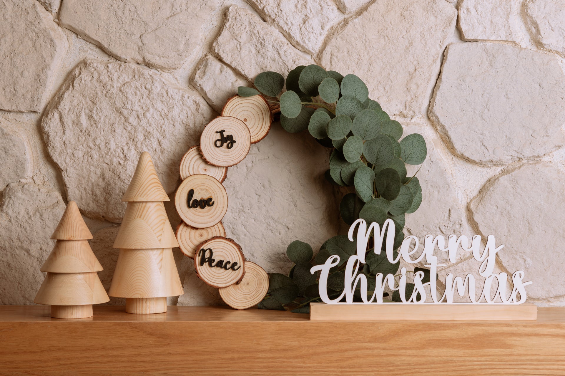 Wood & Green Leaves Wreath