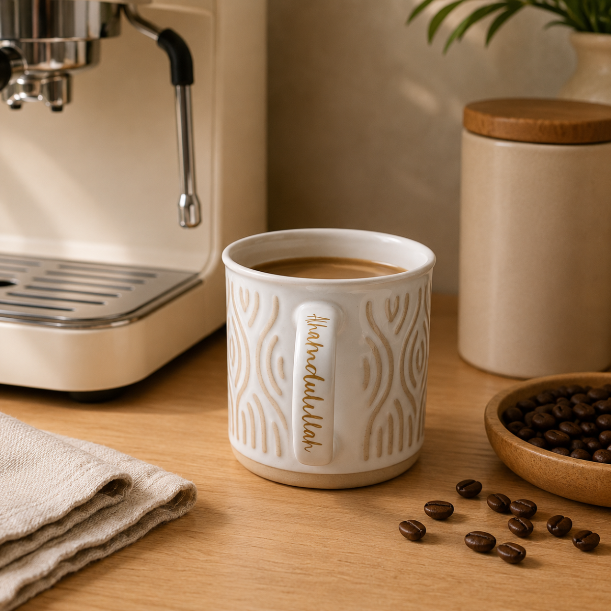 Alhamdulillah Wave Textured Ceramic Handle Mug