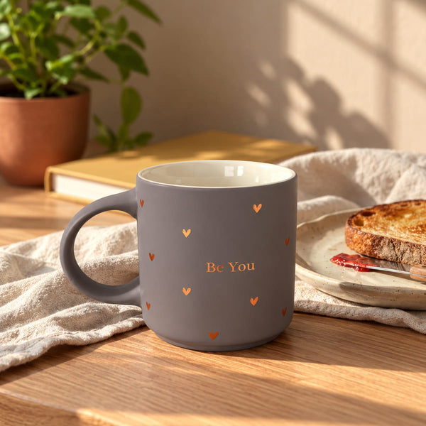 Be You Ceramic Mug with Heart Design - Grey