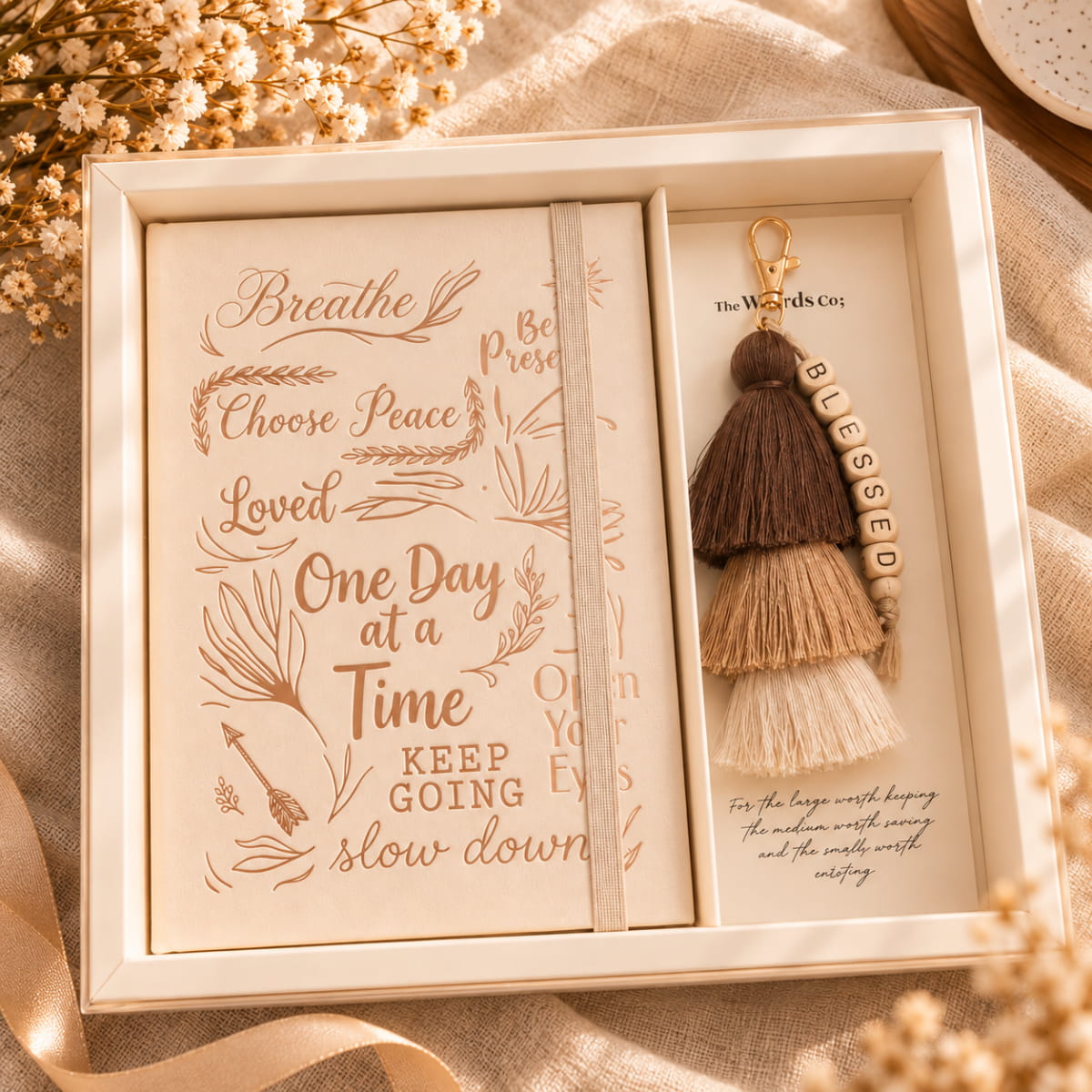 Beige Journal + Blessed Tassel Keychain - Blessed Balance Kit