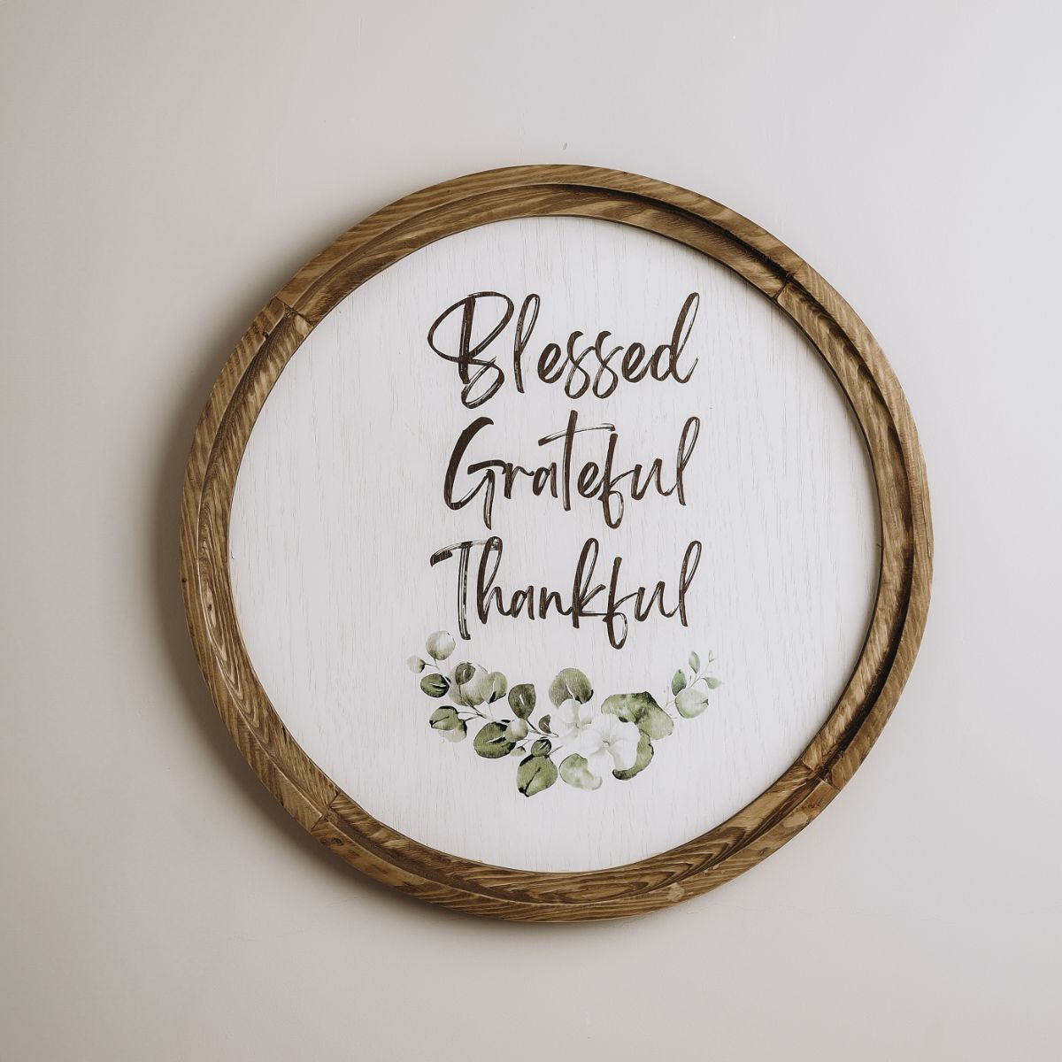 Blessed Grateful Thankful Boho Wood Circle Decor - 40 cm