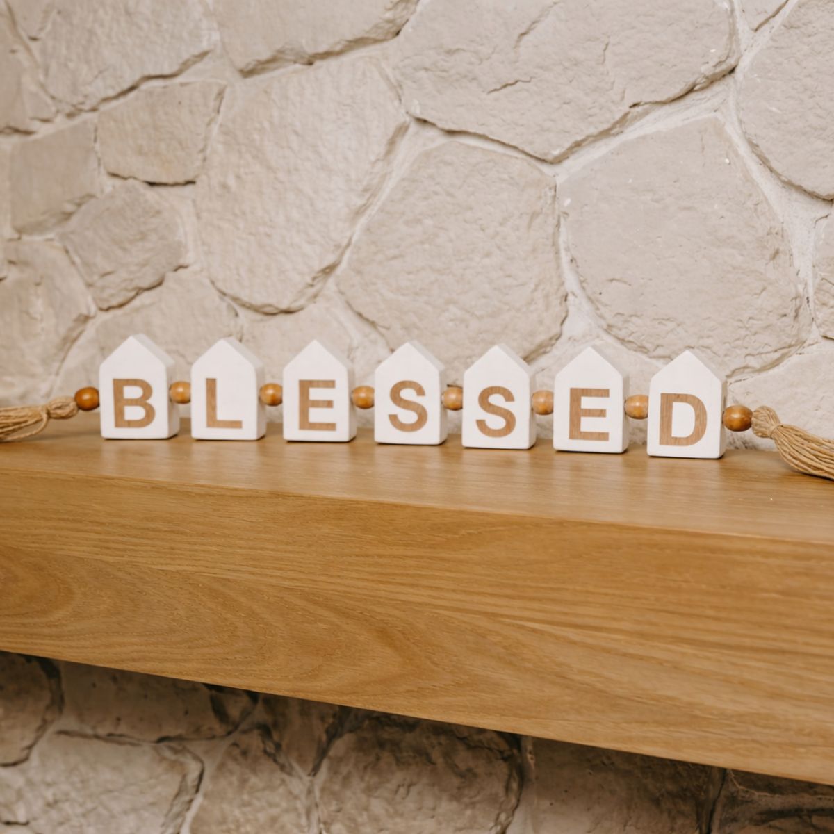 Blessed House Wood Blocks with Beads - 75 cm