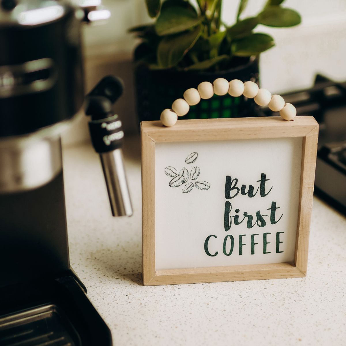 But Coffee First Beaded Wooden Frame - Coffee Kitchen Decor