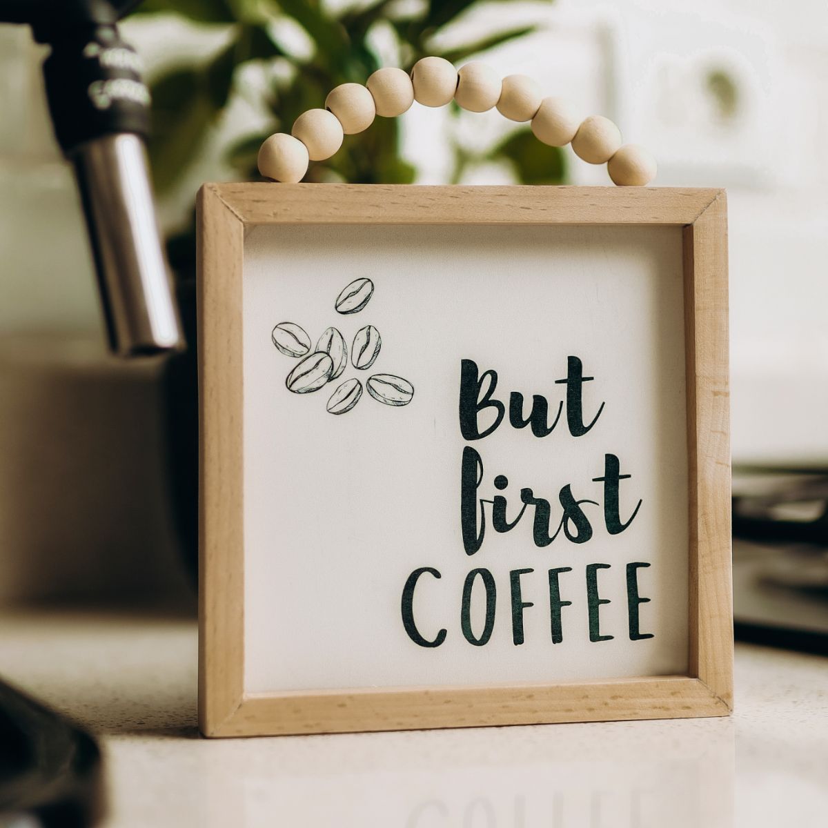 But Coffee First Beaded Wooden Frame - Coffee Kitchen Decor