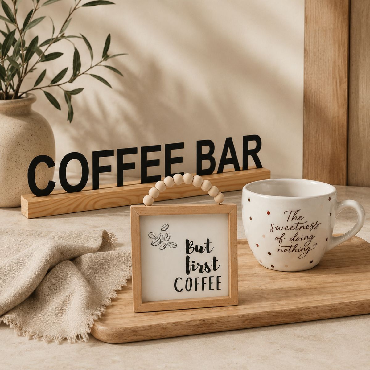 Coffee Corner Gift Bundle - Mug & Wooden Decor Set