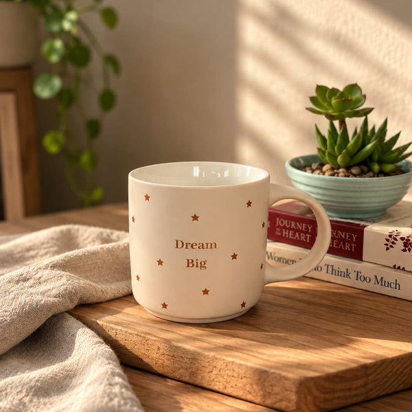 Dream Big Ceramic Mug with Star Design - Beige