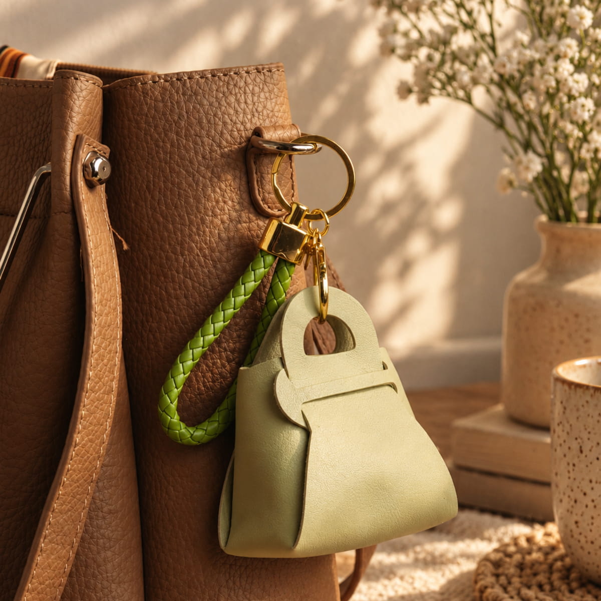 Mini Handbag AirPods Case Cover with Braided Strap - Light Green