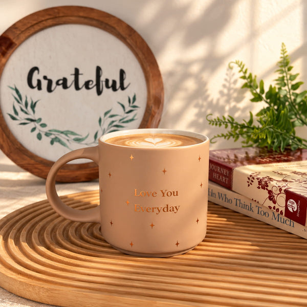 Love You Everyday Ceramic Mug with Star Design - Matte Mocha