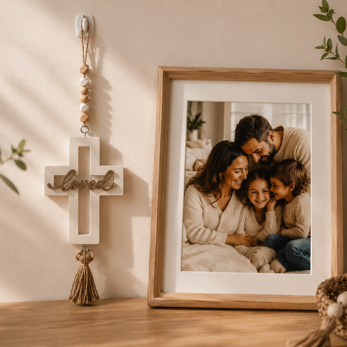 Loved Wooden Cross Wall Hanging with Tassel