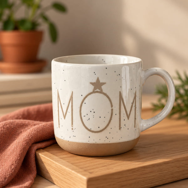 MOM White Speckled Ceramic Mug - Minimalist Mother's Day Gift