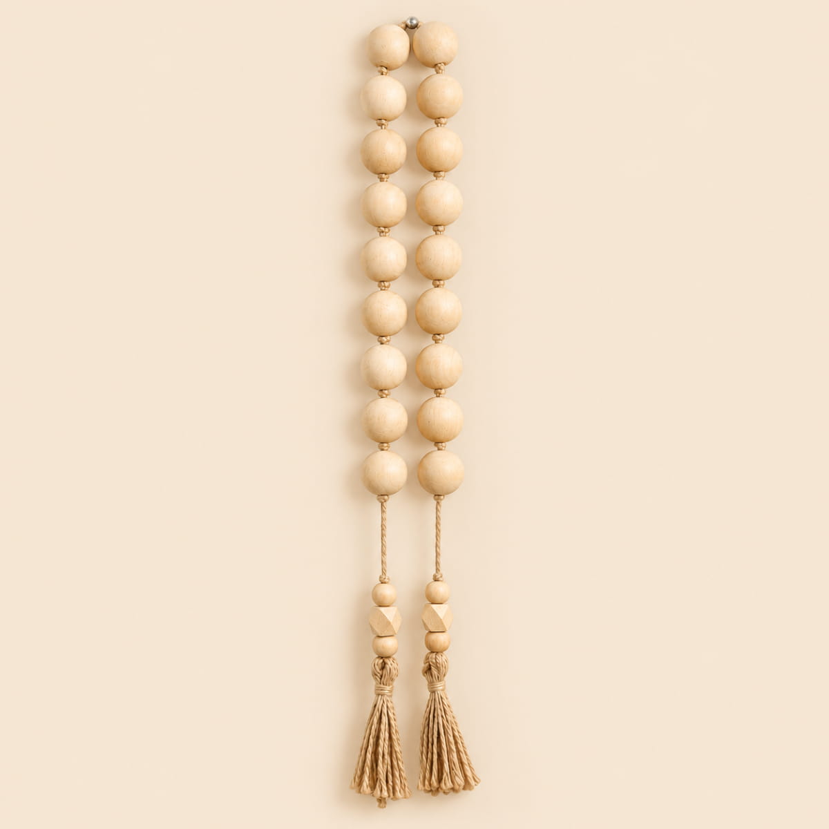 Natural Wooden Bead Garland with Tassels - Boho Home Decor