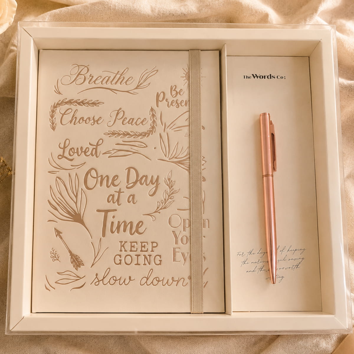 Beige Journal + Rose Gold Pen - Inspirational Journal Kit