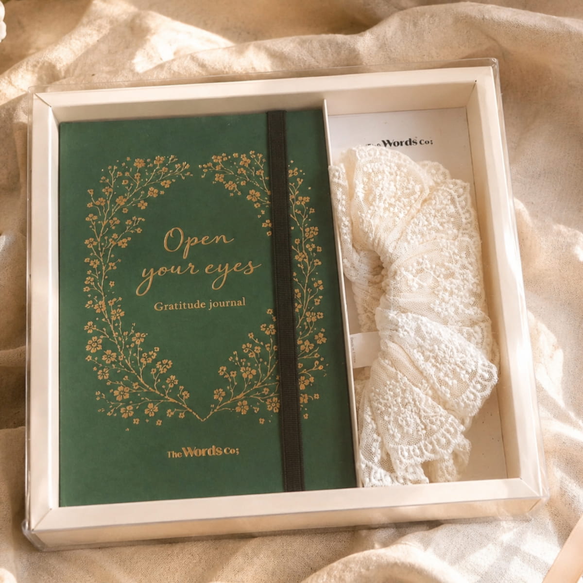 Olive Green Journal + Lace Scrunchie - Soft Moments Kit