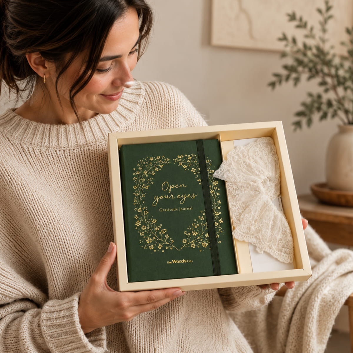 Olive Green Journal + Lace Scrunchie - Soft Moments Kit