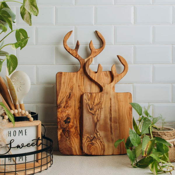 Olive Wood Antler Cutting Boards - Set of 2