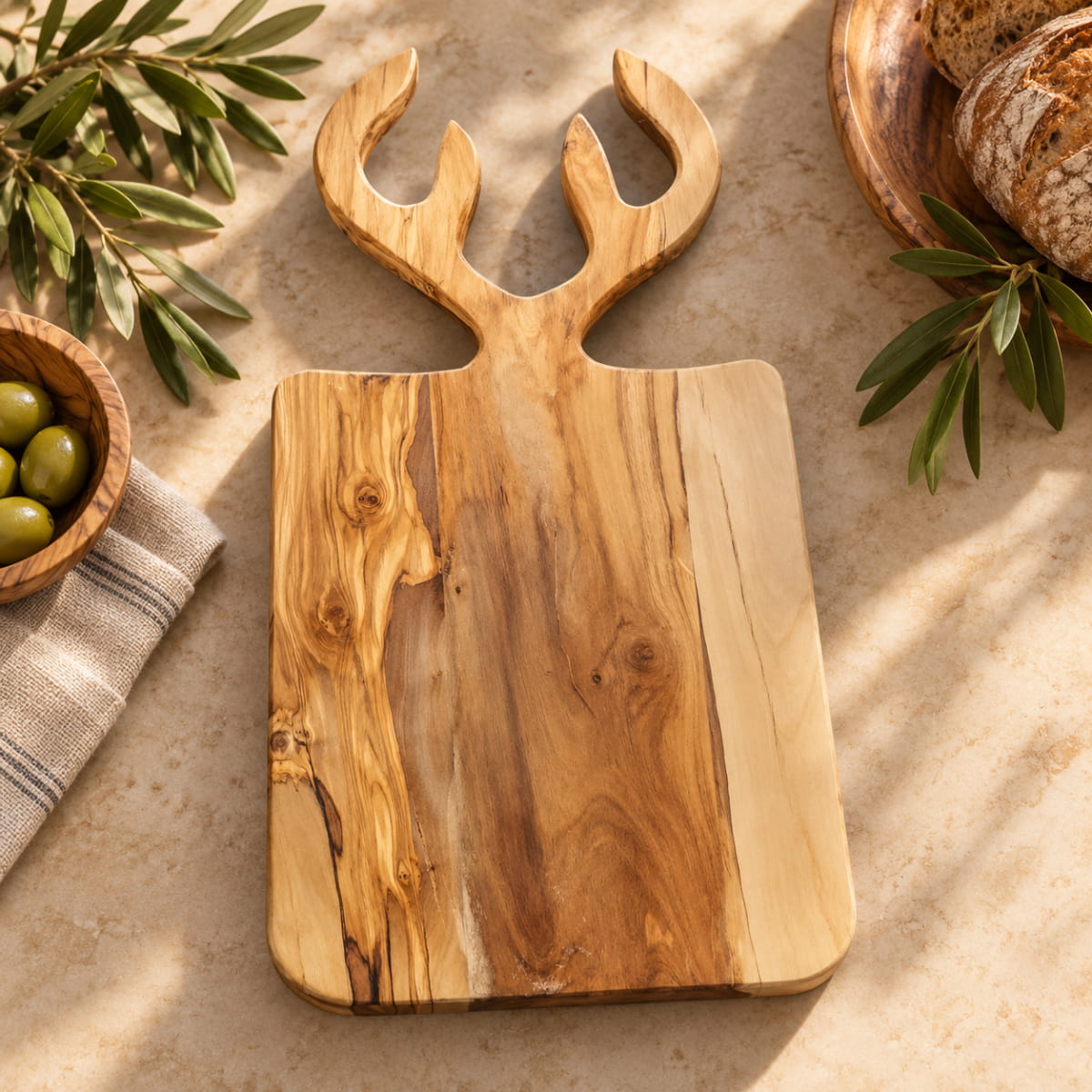 Olive Wood Antler Cutting Boards - Set of 2