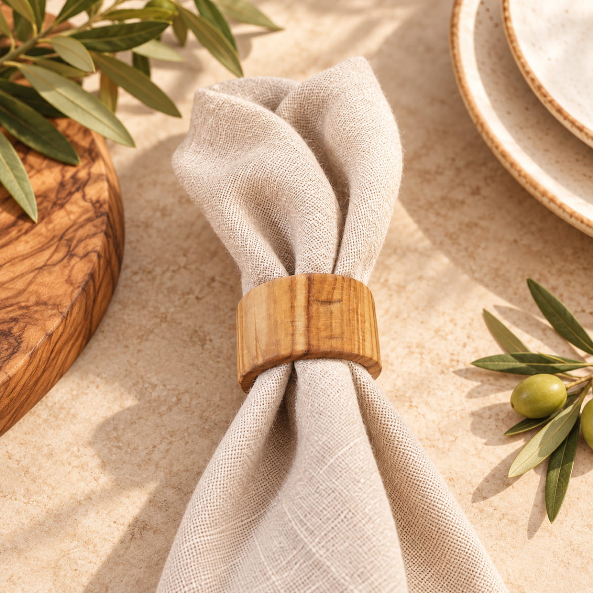 Olive Wood Napkin Rings Set of 4