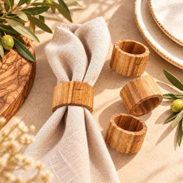 Olive Wood Napkin Rings Set of 4