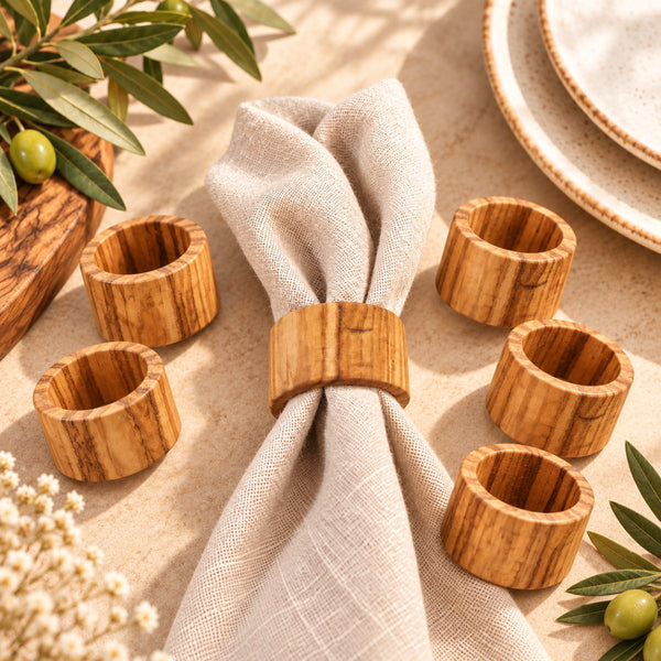 Olive Wood Napkin Rings Set of 6