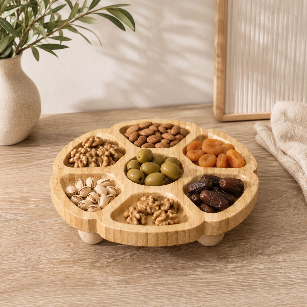 Round Wooden Snack Serving Tray