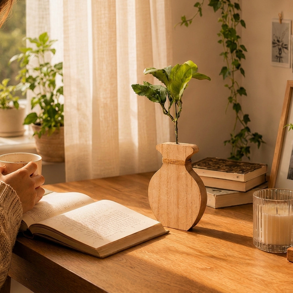 Rounded Bloom Wooden Vase
