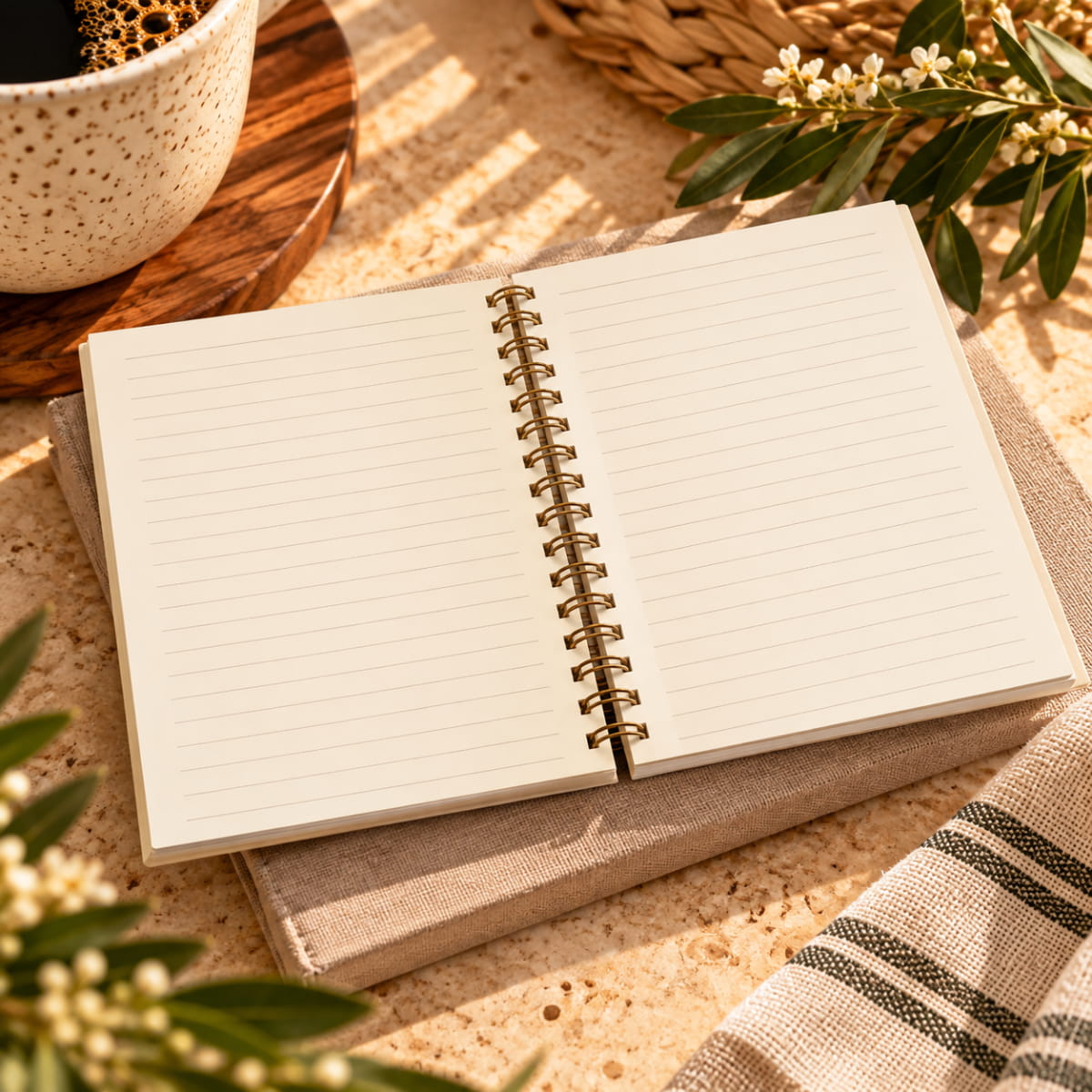 Slow Down Spiral Notebook - Neutral Botanical Design
