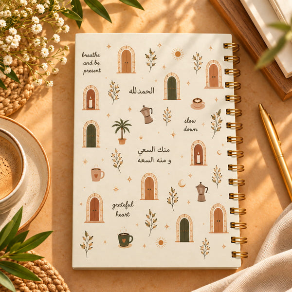 Slow Down Spiral Notebook - Neutral Botanical Design